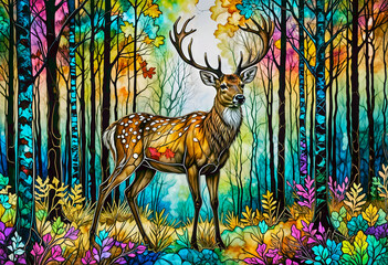 abstract painting of a deer in the forest