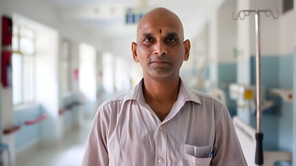bald man portrait in hospital