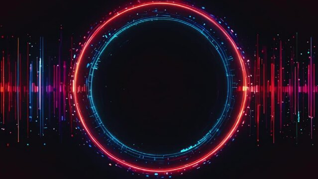 A circular equalizer that pulses and rotates, with bars moving in a circular fashion, changing color music, Sound wave equalizer. Loop VJ motion graphics, audio meter waveform beat seamless loop