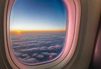 Sunset sky view from plane window in economy class