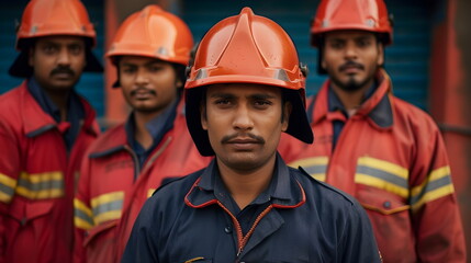 firefighters team standing