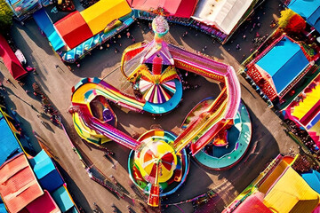 Fototapeta premium this-photo-showcases-an-aerial-perspective-of-a-lively-carnival-featuring-a-variety-of-colorful-rid