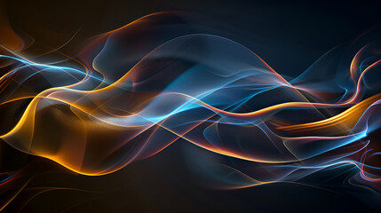 Golden Wave of Light on Black Background ,Abstract particles in empty space with depth of field and bokeh effects , Futuristic shape made of glowing particles with depth of field ,Abstract golden wave