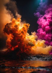 Colorful cloud with smoke on black background. ai generative