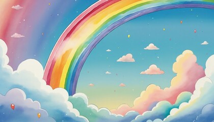 Cute Rainbow and Clouds Watercolor Wall Paper