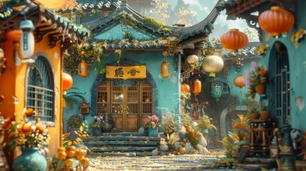 Fototapeta premium Enchanting Folklore Tales: Whimsical 2D Render of Cultural Storytelling with Lively Characters and Imaginative Settings