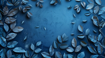 Paper texture wallpaper tropical foliage, blue 