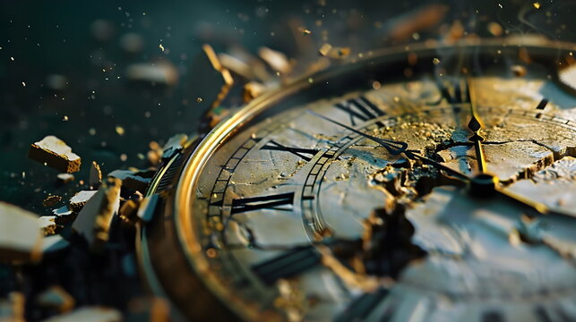 Broken Antique Pocket Watch with Shattered Glass