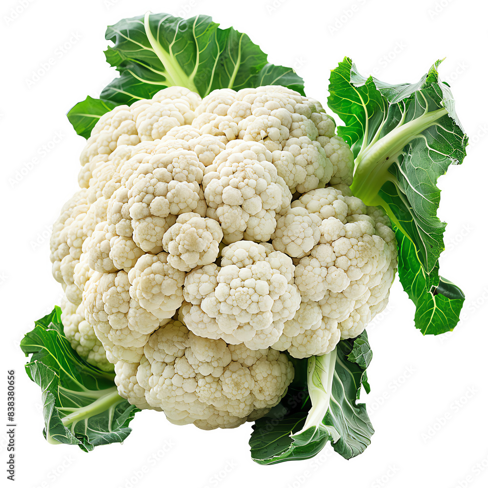 Wall mural image of a cauliflower realistic, with a high level of detail include some leaves in transparent background - Wall murals