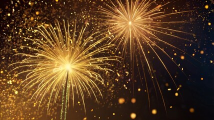Obraz premium Granater AI Fireworks bursting in vibrant colors against a dark night sky.