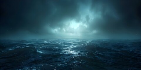 A spooky eerie image with a dark haunting ocean and sky. Concept Spooky Ambiance, Eerie Ocean, Dark Sky, Haunting Image