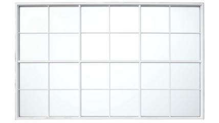 Large white window with a modern frame design featuring multiple glass panels, perfect for architectural and home decor purposes.