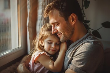 Obraz premium Father at home with daughter, Generative AI.