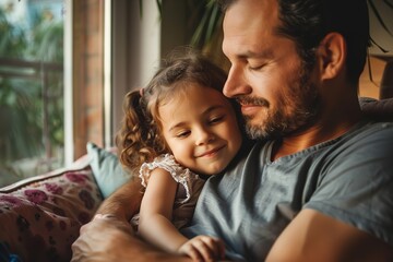 Fototapeta premium Father at home with daughter, Generative AI.