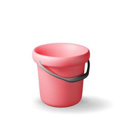 3d empty plastic bucket isolated. Render bucket icon for cleaning and washing. House cleaning equipment. Household accessories. Realistic vector illustration