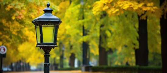 Old metal lantern lamp in front of the street