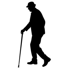 Old man walking vector art silhouette illustration