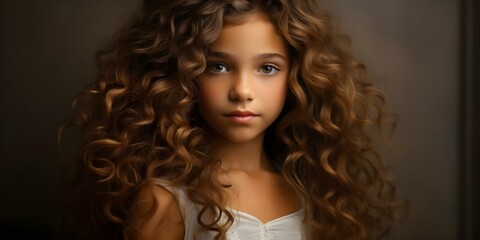 Fototapeta premium A portrait of a young girl with curly hair. Concept Outdoor Photoshoot, Joyful Portraits, Playful Poses
