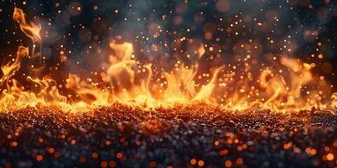 Realistic burning fire effect with hot sparks and flames for visual impact. Concept Special Effects, Fire Simulation, Visual Impact, Realistic Flames, Hot Sparks
