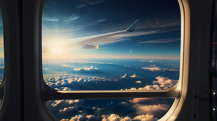 Fototapeta premium Background with a cloudy sky view seen from the airplane window theme 
