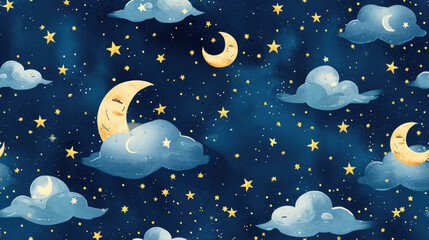 A magical winter night sky with a bright moon and countless twinkling stars