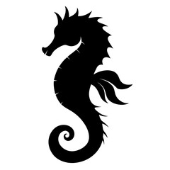 black and white  silhouette of seahorse