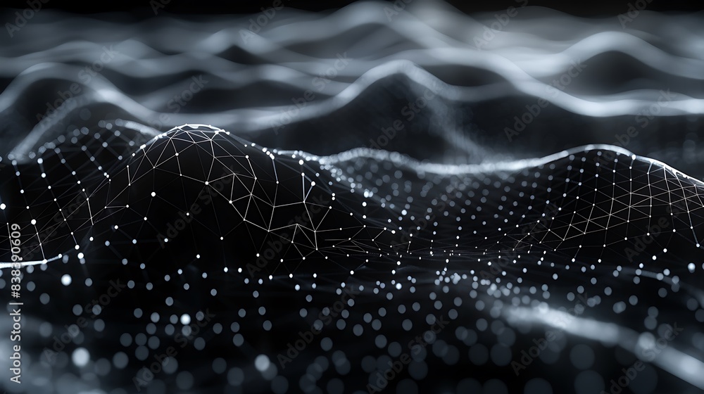 Poster abstract 3d wave with connecting dots and lines. futuristic digital background. concept of technolog
