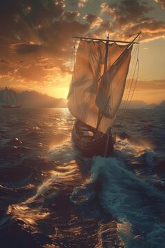 A trireme sailing across the Mediterranean Sea