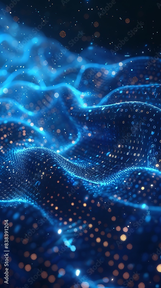 Poster abstract blue wave pattern with glowing particles, perfect for technology and futuristic themes. dig