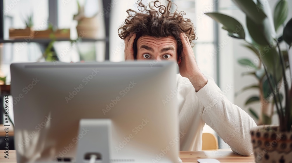Poster surprised office worker at computer generative ai