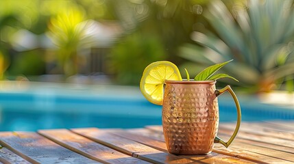 Copper Mug Cocktail by the Poolside