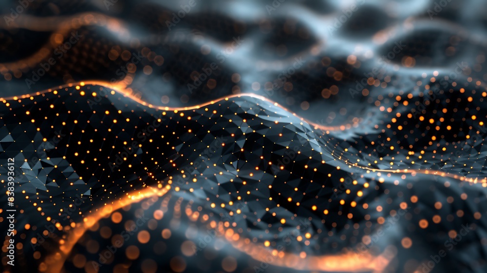 Aufkleber abstract digital landscape with glowing lights and connected points, representing network, data flow