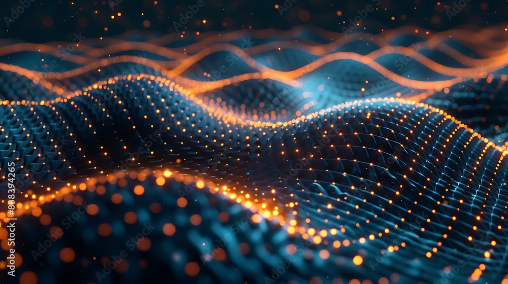 Poster abstract digital landscape with glowing points and lines, representing data wave. futuristic technol