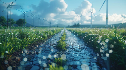 A hydrogen pipeline with wind turbines