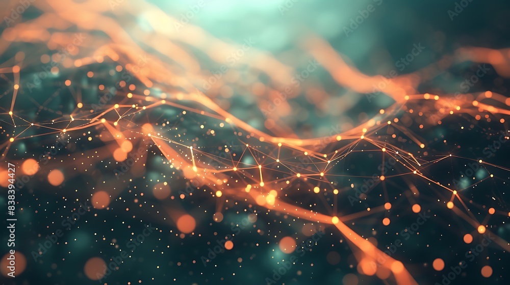 Poster abstract digital landscape with glowing, connected particles. futuristic design for technology, netw