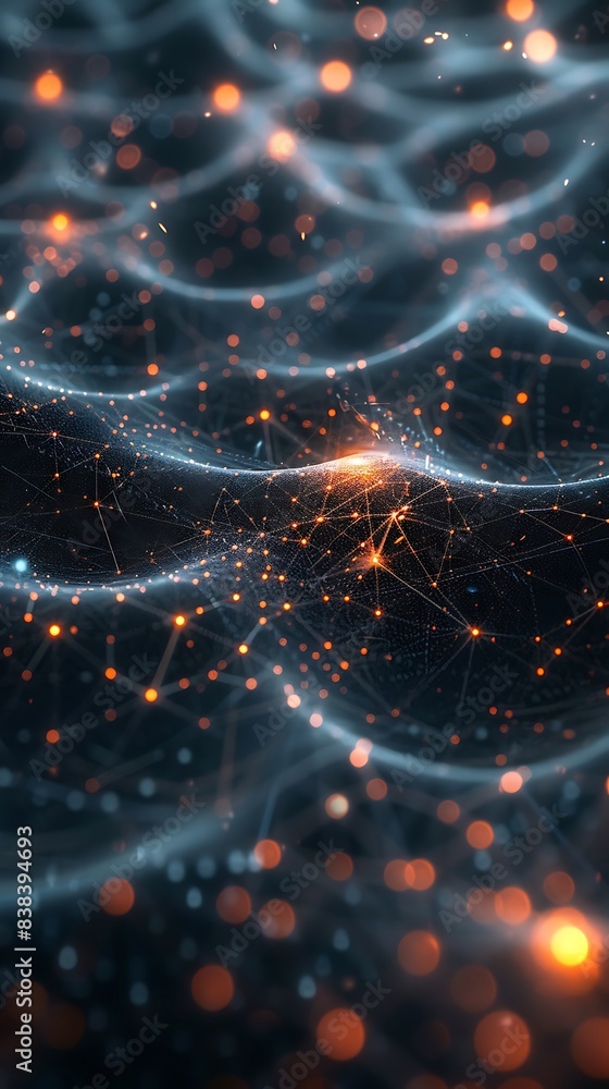 Poster abstract digital network background featuring interconnected glowing nodes and lines with vibrant li