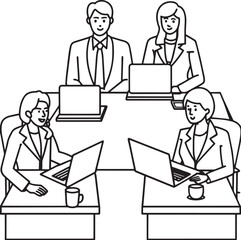 business people working together illustration black and white