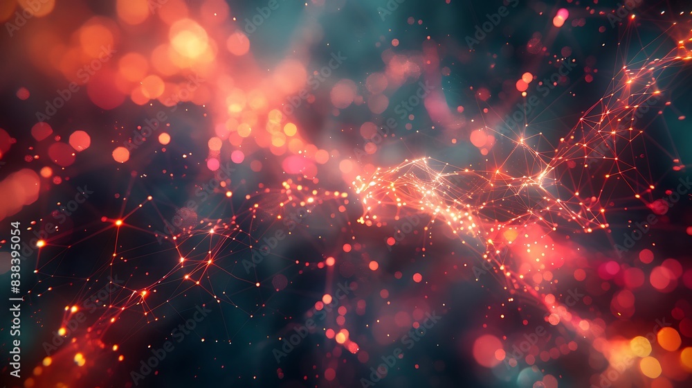 Poster abstract digital network background with glowing particles and connected lines, perfect for technolo