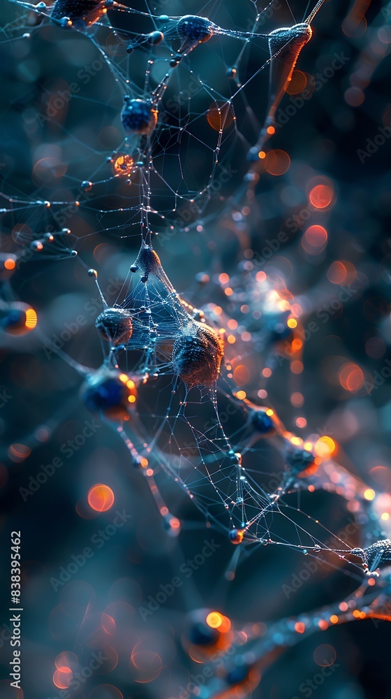 Poster abstract digital network visualization with glowing connections and nodes. futuristic technology and