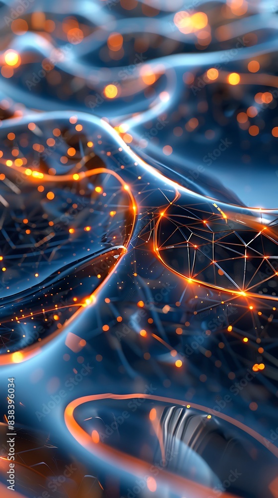 Poster abstract digital network with glowing connections and nodes, representing futuristic technology and 