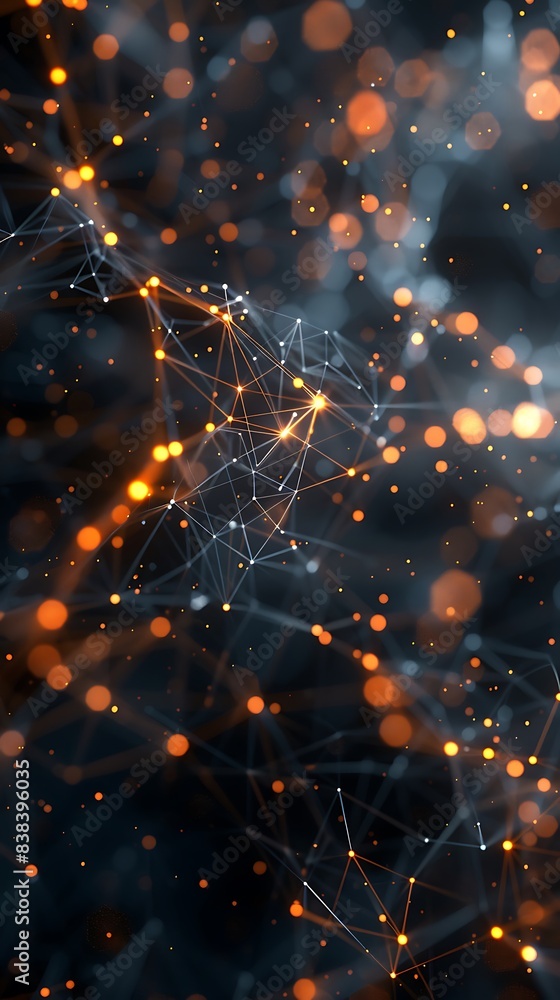 Poster abstract digital network with glowing connections and particle lights on a dark background. perfect 