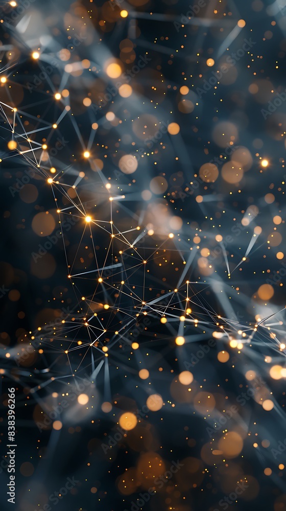 Poster abstract digital network with glowing lights and connecting lines on a dark background, perfect for 