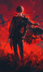 Beautiful anime young man captured from a movie - cinematic portrait