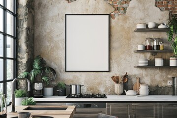 Poster mockup in scandinavian kitchen interior created with generative ai