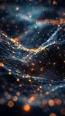 Obraz premium Abstract digital network with glowing orange and blue lights symbolizing data, connections, and modern technology. Futuristic background. 3D Illustration.