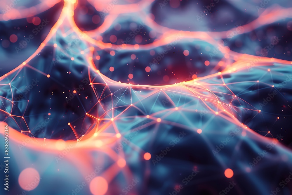 Poster abstract digital network with neon lights and futuristic connections, showcasing a high-tech and sci