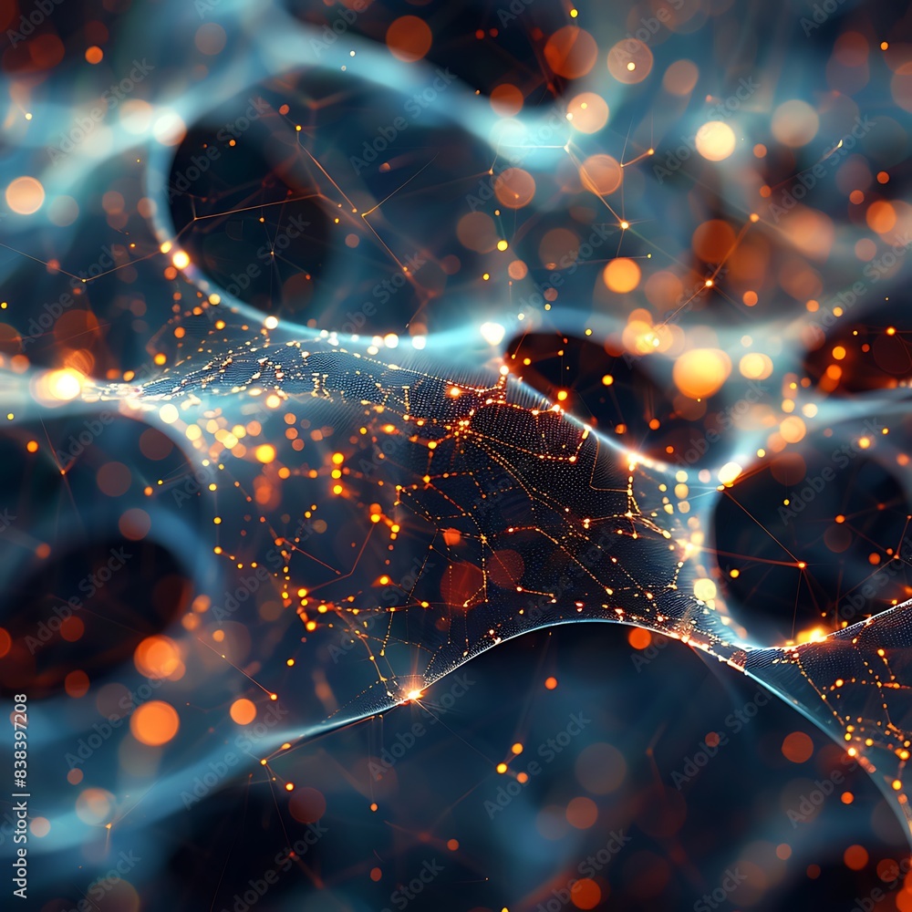 Poster abstract digital network background with glowing connections and neural pathways, vibrant colors rep