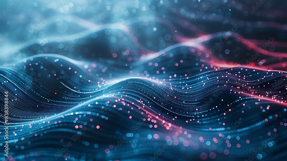 Aufkleber abstract digital wave pattern with glowing particles and lines in a futuristic, cyber-themed backgro