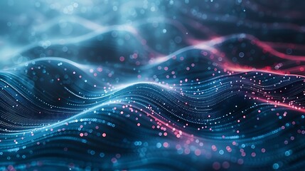 Fototapeta premium Abstract digital wave pattern with glowing particles and lines in a futuristic, cyber-themed background. Perfect for tech and innovation visuals.