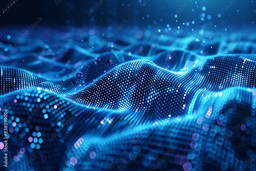 Aufkleber abstract digital wave with blue glowing dots and connections, representing data flow and futuristic 